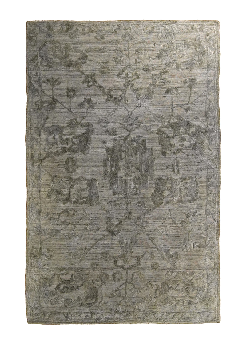 A35084 Oriental Rug Indian Handmade Area Modern Neutral 3'7'' x 5'9'' -4x6- Gray Abstract High Low Pile Design
