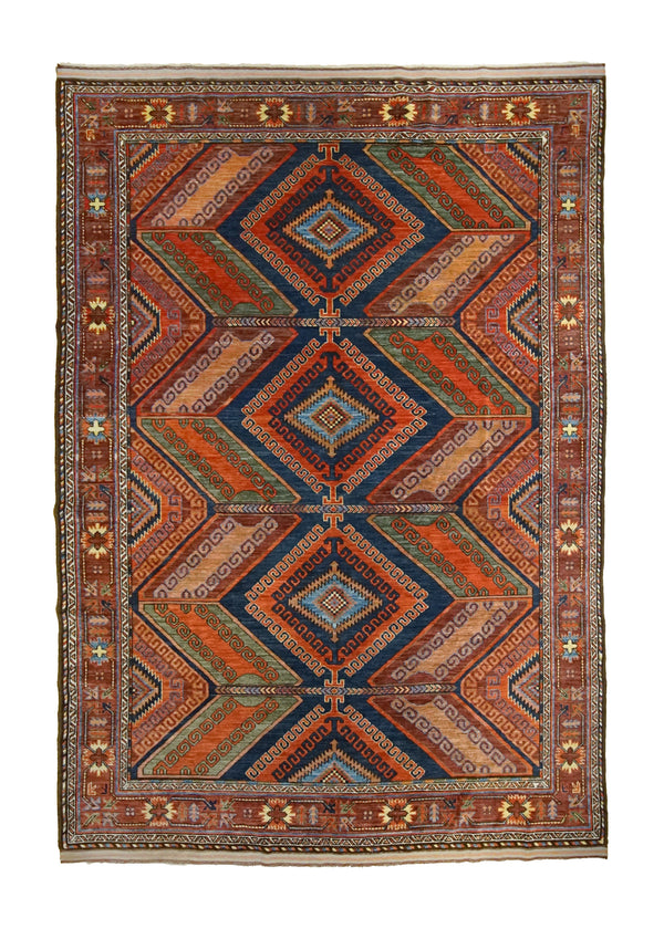 A35099 Oriental Rug Afghan Handmade Area Transitional Tribal 7'4'' x 10'2'' -7x10- Red Geometric Baloch Design