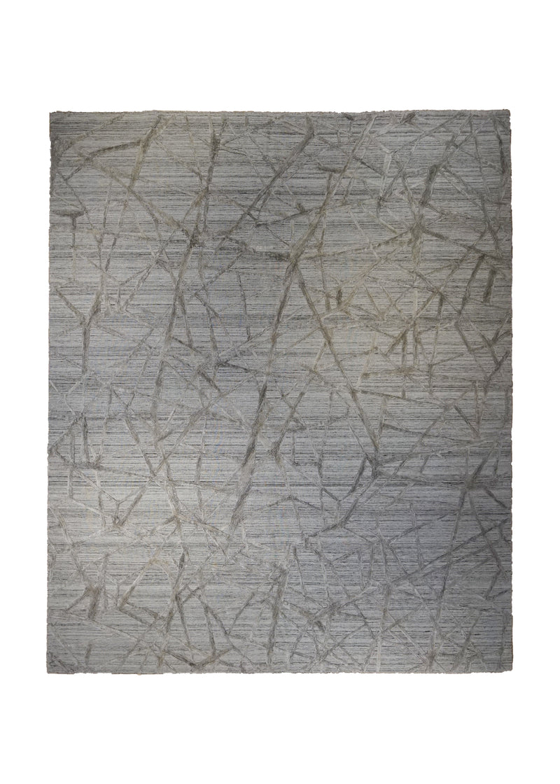 A35101 Oriental Rug Indian Handmade Area Modern Neutral 7'11'' x 9'9'' -8x10- Whites Beige Geometric Crackle High Low Pile Design