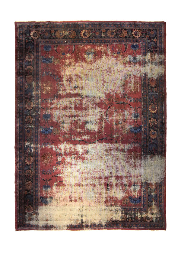 A35102 Persian Rug Mashhad Handmade Area Antique Traditional 9'12'' x 13'9'' -10x14- Red Floral Distressed Design