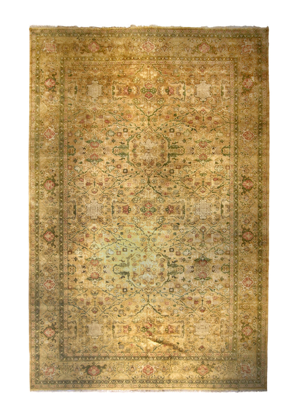 A35106 Oriental Rug Indian Handmade Area Transitional 12'1'' x 17'8'' -12x18- Green Yellow Gold Floral Heriz Design