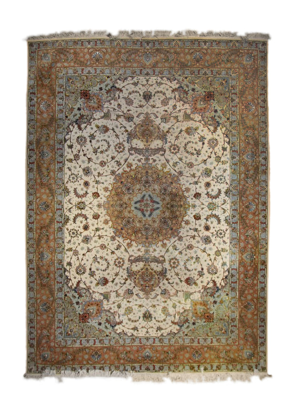 A35109 Persian Rug Tabriz Handmade Area Traditional 8'4'' x 11'6'' -8x12- Pink Whites Beige Floral Naghsh Design