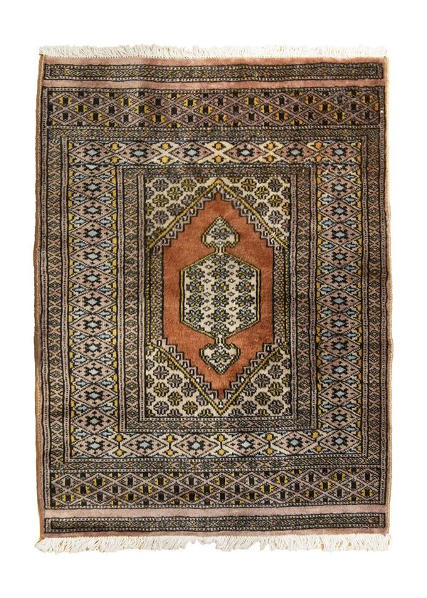 A35123 Oriental Rug Pakistani Handmade Area Tribal 2'0'' x 2'8'' -2x3- Orange Geometric Bokhara Design