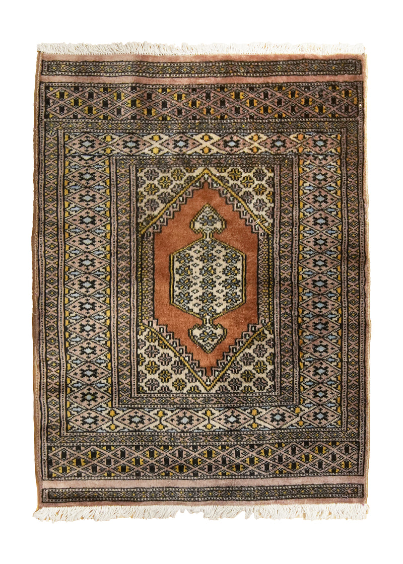 A35123 Oriental Rug Pakistani Handmade Area Tribal 2'0'' x 2'8'' -2x3- Orange Geometric Bokhara Design