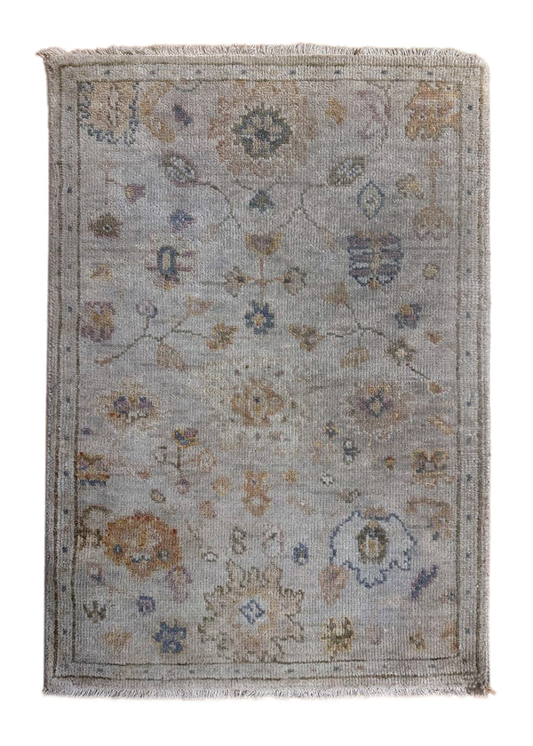 A35134 Oriental Rug Indian Handmade Area Transitional Neutral 2'0'' x 3'0'' -2x3- Gray Blue Floral Oushak Design