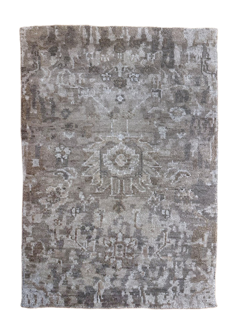 A35135 Oriental Rug Indian Handmade Area Transitional Neutral 2'0'' x 3'0'' -2x3- Gray Abstract Erased Design