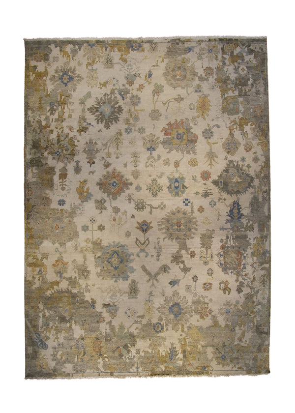 A35142 Oriental Rug Indian Handmade Area Transitional Neutral 9'12'' x 13'11'' -10x14- Whites Beige Yellow Gold Blue Floral Oushak Design