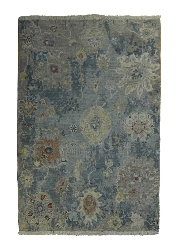 A35157 Oriental Rug Indian Handmade Area Transitional 2'0'' x 3'0'' -2x3- Gray Yellow Gold Floral Oushak Design