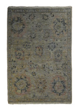 A35158 Oriental Rug Indian Handmade Area Transitional 2'0'' x 3'0'' -2x3- Gray Yellow Gold Floral Oushak Design
