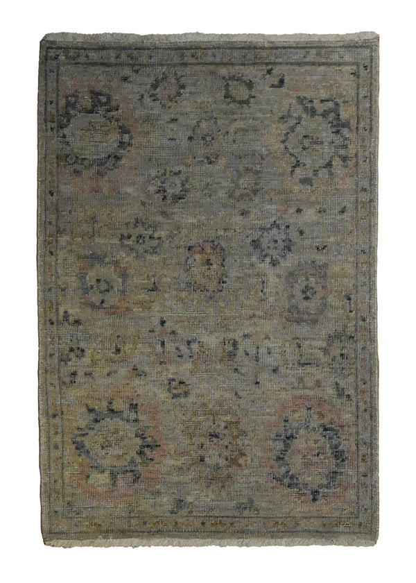 A35158 Oriental Rug Indian Handmade Area Transitional 2'0'' x 3'0'' -2x3- Gray Yellow Gold Floral Oushak Design