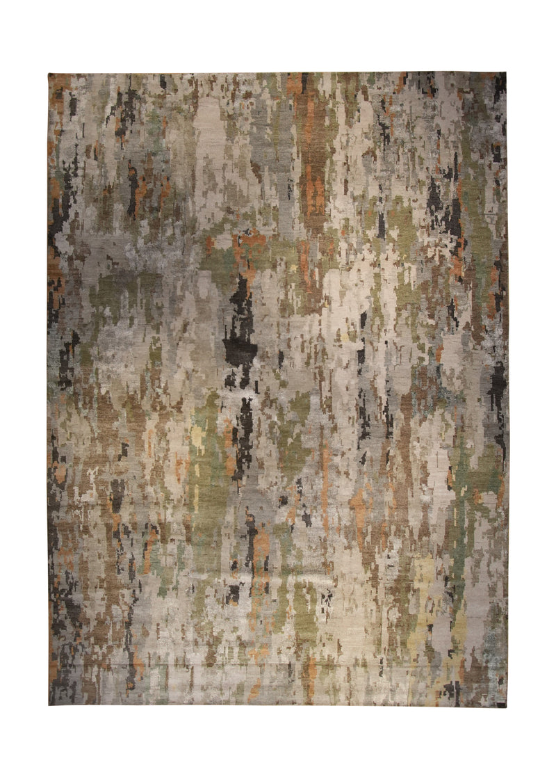 A35167 Oriental Rug Indian Handmade Area Modern 10'1'' x 13'10'' -10x14- Whites Beige Green Abstract Splatter Design