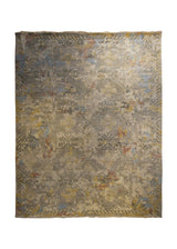 A35186 Oriental Rug Indian Handmade Area Transitional 8'2'' x 9'11'' -8x10- Whites Beige Yellow Gold Blue Geometric Erased Khotan Design