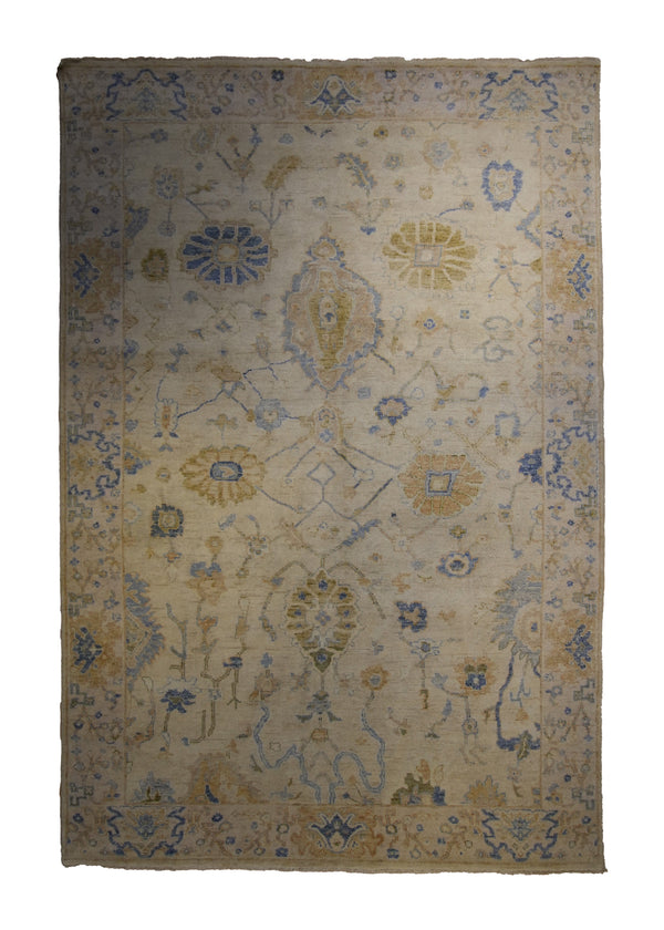 A35188 Oriental Rug Indian Handmade Area Transitional 6'2'' x 9'1'' -6x9- Whites Beige Blue Yellow Gold Floral Oushak Design