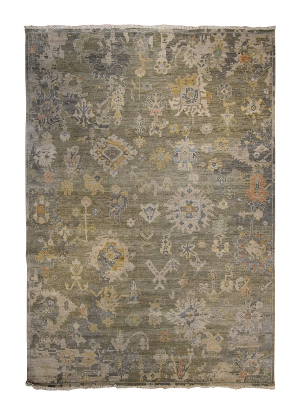 A35205 Oriental Rug Indian Handmade Area Transitional 6'2'' x 8'10'' -6x9- Whites Beige Yellow Gold Floral Oushak Design