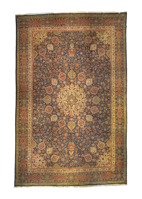 A35221 Persian Rug Tabriz Handmade Area Antique Traditional 13'11'' x 20'11'' -14x21- Blue Yellow Gold Red Floral Sheikh Safi Design