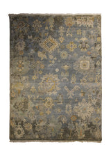 A35224 Oriental Rug Indian Handmade Area Transitional 5'2'' x 6'11'' -5x7- Blue Yellow Gold Floral Oushak Design