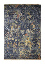 A35228 Oriental Rug Indian Handmade Area Transitional 4'0'' x 6'2'' -4x6- Gray Yellow Gold Geometric Erased Khotan Design