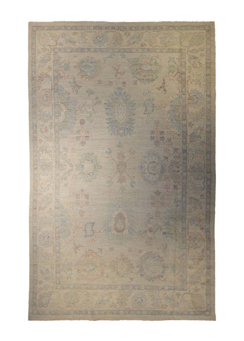 A35232 Oriental Rug Pakistani Handmade Area Transitional Neutral 5'12'' x 9'8'' -6x10- Whites Beige Blue Floral Oushak Design