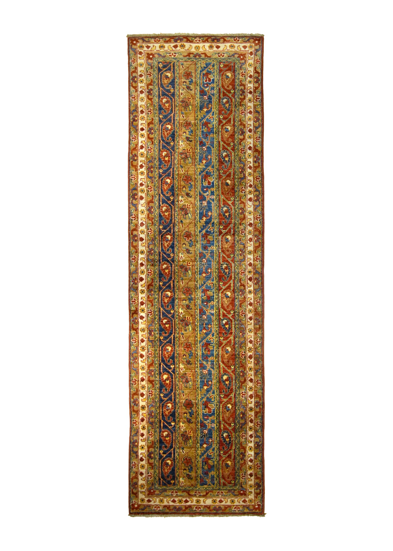 A35248 Oriental Rug Pakistani Handmade Area Transitional Tribal 2'8'' x 10'0'' -3x10- Red Blue Geometric Khorjin Design