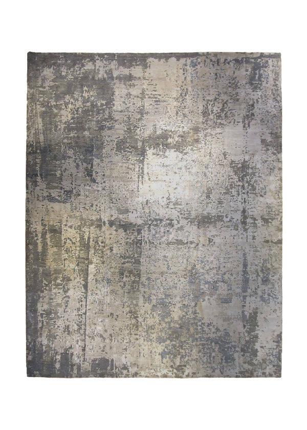 A35252 Oriental Rug Indian Handmade Area Modern Neutral 12'0'' x 15'0'' -12x15- Whites Beige Gray Abstract Splatter Design