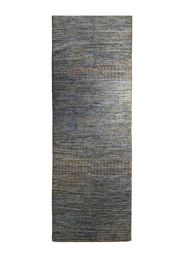 A35259 Oriental Rug Indian Handmade Runner Modern Vintage 4'0'' x 12'8'' -4x13- Blue Stripes Design