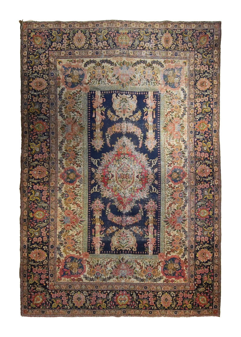 A35265 Persian Rug Tabriz Handmade Area Antique Traditional 7'7'' x 10'9'' -8x11- Blue Pink Floral Design