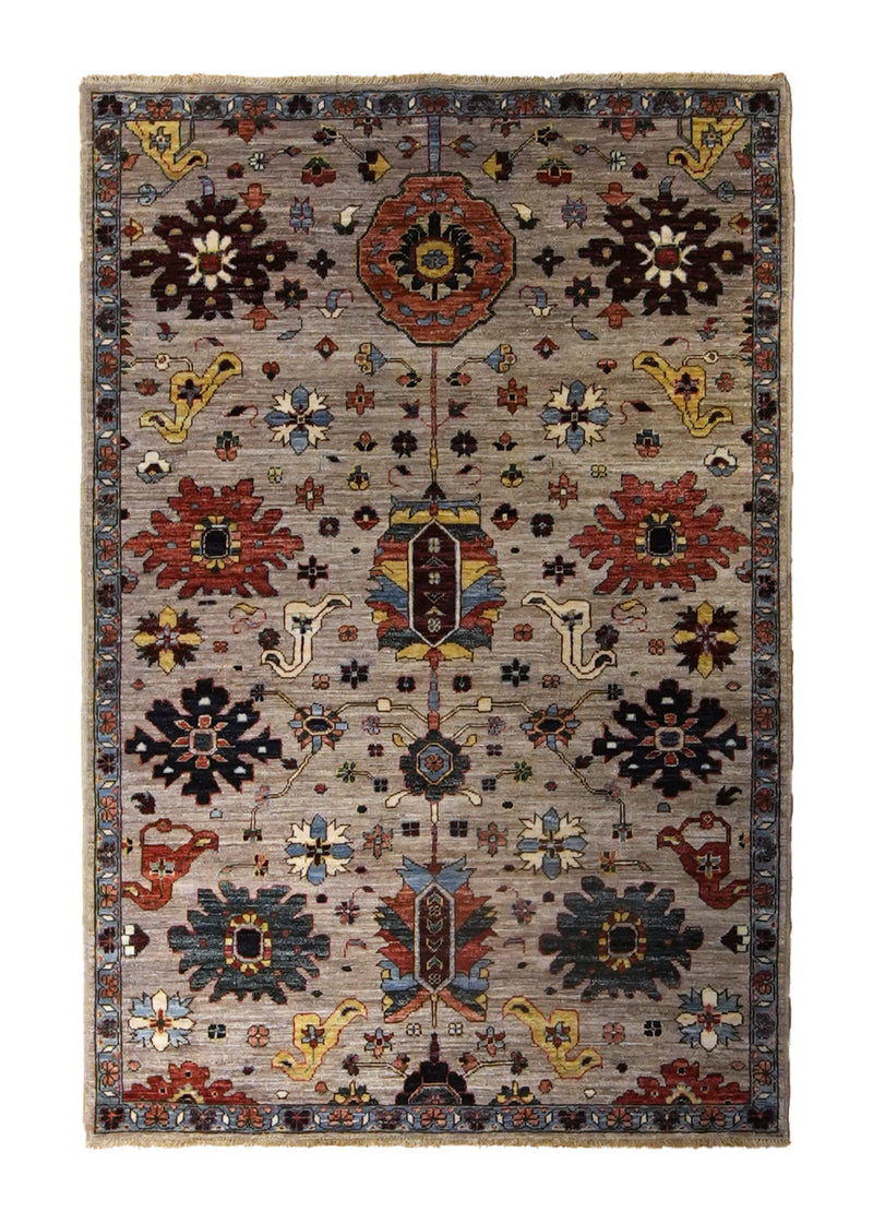 A35272 Oriental Rug Pakistani Handmade Area Transitional 4'2'' x 6'0'' -4x6- Whites Beige Red Yellow Gold Geometric Oushak Design