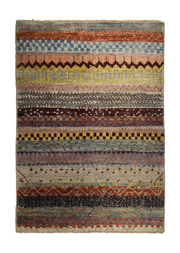 A35273 Oriental Rug Pakistani Handmade Area Transitional 3'11'' x 5'7'' -4x6- Multi-color Stripes Design