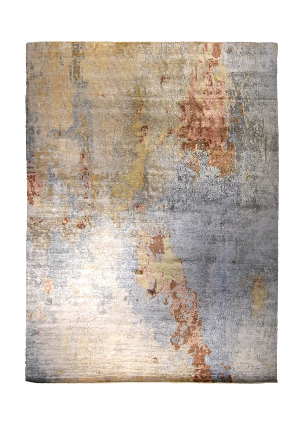 A35319 Oriental Rug Indian Handmade Area Modern 8'11'' x 12'1'' -9x12- Gray Orange Yellow Gold Abstract Splatter Design