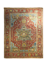 A35332 Oriental Rug Indian Handmade Area Transitional Tribal 7'9'' x 10'0'' -8x10- Red Green Geometric Serapi Design
