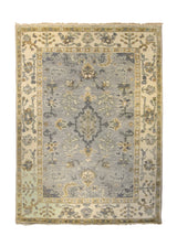 A35348 Oriental Rug Indian Handmade Area Transitional Neutral 5'1'' x 7'0'' -5x7- Whites Beige Blue Yellow Gold Floral Oushak Design