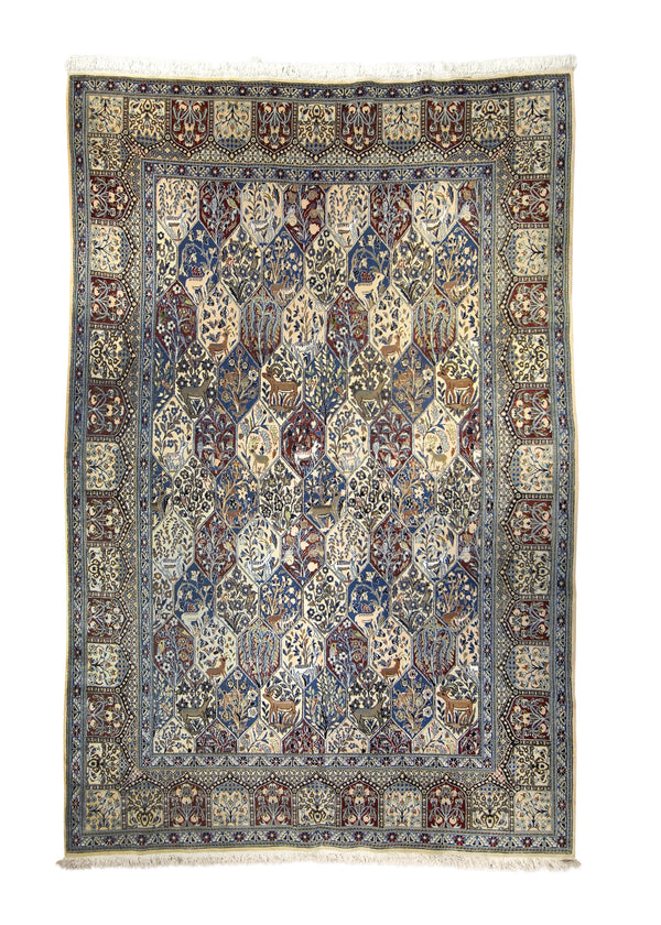 A35358 Persian Rug Nain Handmade Area Traditional 6'4'' x 9'11'' -6x10- Blue Whites Beige Garden Nain Design
