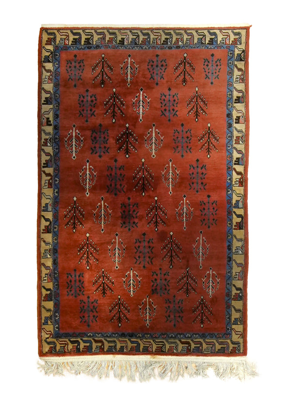 A35359 Persian Rug Shiraz Handmade Area Tribal 4'12'' x 7'10'' -5x8- Red Geometric Animals Gabbeh Design