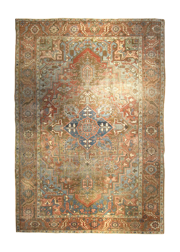 A35361 Persian Rug Serapi Handmade Area Antique Tribal 9'9'' x 13'9'' -10x14- Pink Brown Geometric Design