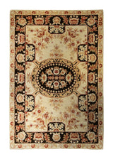 A35371 Oriental Rug Pakistani Handmade Area Transitional 6'4'' x 9'3'' -6x9- Whites Beige Black Antique Washed Floral Oushak Design