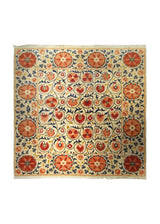 A35374 Oriental Rug Pakistani Handmade Square Transitional 7'12'' x 8'1'' -8x8- Whites Beige Red Antique Washed Floral Suzani Design
