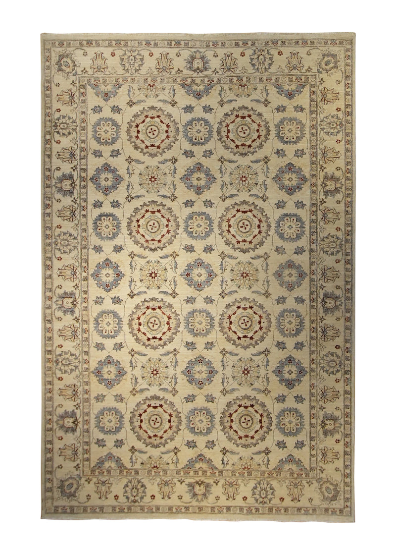 A35375 Oriental Rug Pakistani Handmade Area Transitional 5'10'' x 8'11'' -6x9- Whites Beige Antique Washed Geometric Oushak Design