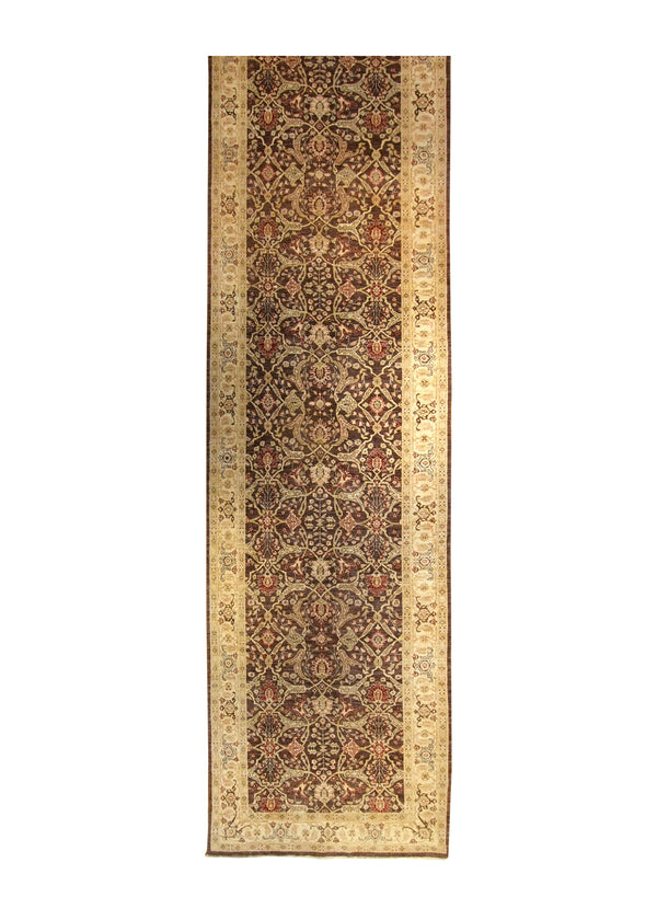 A35376 Oriental Rug Pakistani Handmade Runner Transitional 4'11'' x 30'5'' -5x30- Brown Yellow Gold Antique Washed Floral Oushak Design