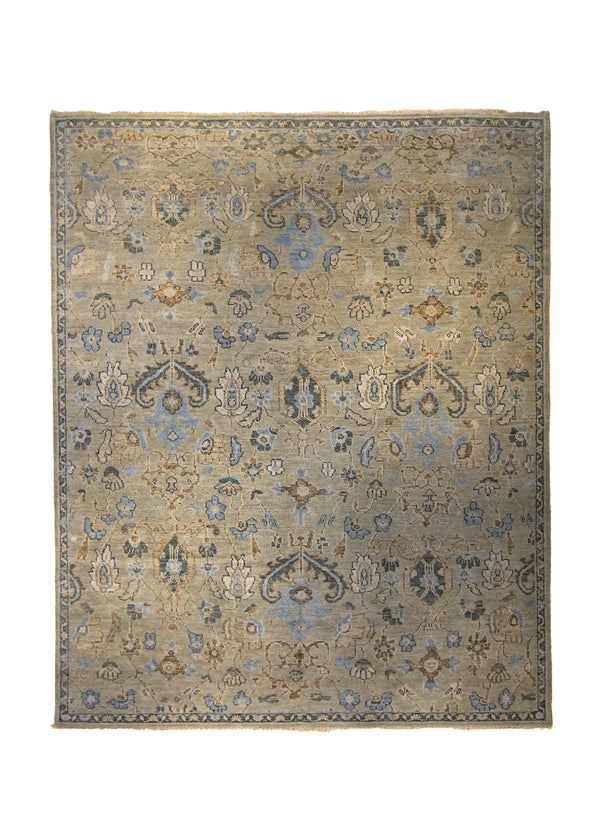 A35405 Oriental Rug Indian Handmade Area Transitional Neutral 7'12'' x 10'0'' -8x10- Whites Beige Blue Floral Oushak Design