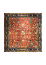 A35470 Oriental Rug Pakistani Handmade Square Transitional Tribal 13'0'' x 13'2'' -13x13- Red Blue Geometric Heriz Design