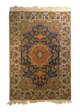 A35476 Persian Rug Isfahan Handmade Area Traditional 3'6'' x 5'2'' -4x5- Orange Blue Floral Design