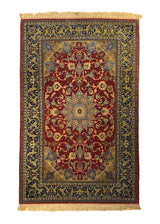 A35477 Persian Rug Isfahan Handmade Area Traditional 3'9'' x 5'9'' -4x6- Blue Red Floral Design
