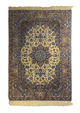 A35478 Persian Rug Isfahan Handmade Area Traditional 3'6'' x 5'1'' -4x5- Whites Beige Blue Floral Design
