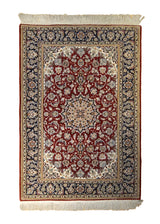 A35480 Persian Rug Isfahan Handmade Area Traditional 3'8'' x 5'2'' -4x5- Red Blue Floral Design