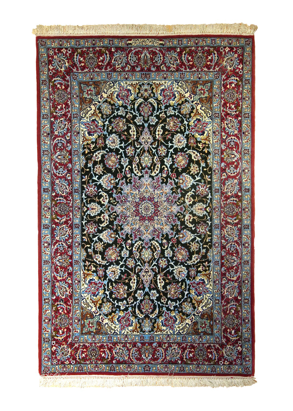 A35483 Persian Rug Isfahan Handmade Area Traditional 3'6'' x 5'6'' -4x6- Blue Red Floral Seirafian Design