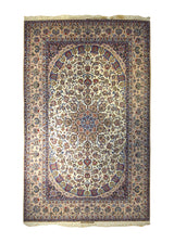A35486 Persian Rug Isfahan Handmade Area Traditional 6'6'' x 10'2'' -7x10- Whites Beige Blue Floral Haghighat Design