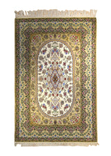 A35490 Persian Rug Isfahan Handmade Area Traditional 5'2'' x 7'9'' -5x8- Yellow Gold Whites Beige Purple Floral Safdari Design