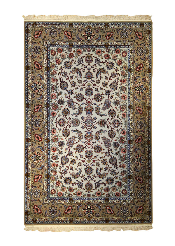 A35491 Persian Rug Isfahan Handmade Area Traditional 4'12'' x 7'6'' -5x8- Whites Beige Blue Floral Design