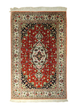 A35497 Persian Rug Qum Handmade Area Traditional 3'3'' x 5'0'' -3x5- Whites Beige Red Floral Design