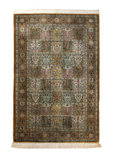 A35503 Persian Rug Qum Handmade Area Traditional Vintage 2'7'' x 3'11'' -3x4- Green Orange Garden Design